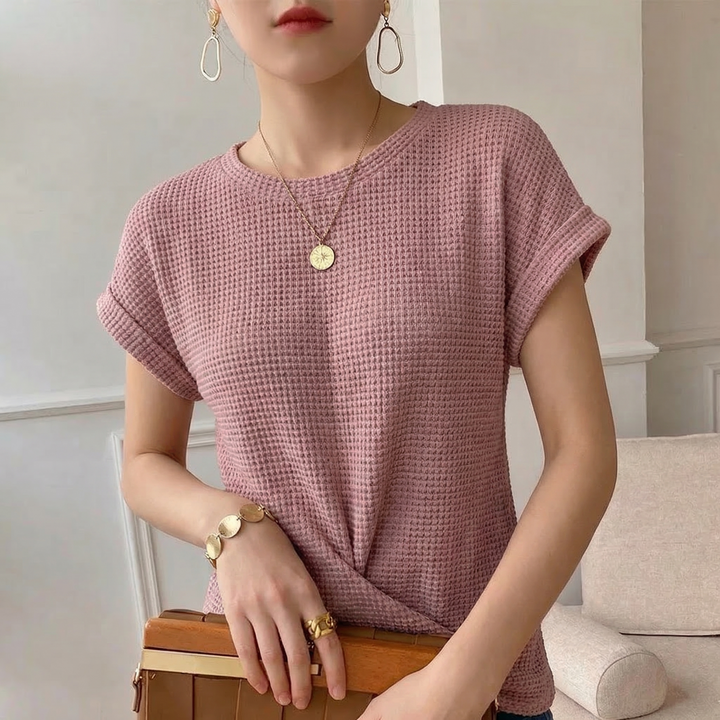 Women's Waffle-Knit Top with Twisted Front Detail