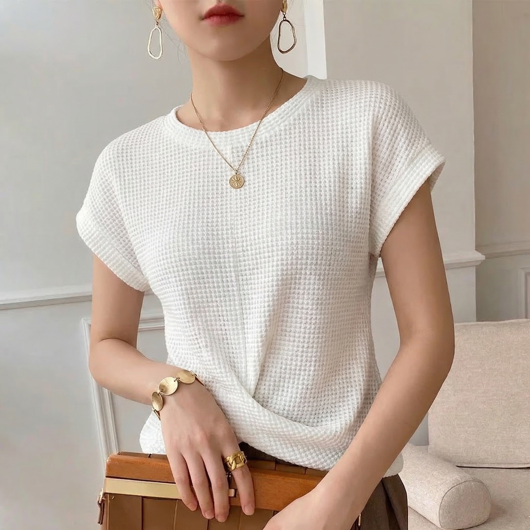 Women's Waffle-Knit Top with Twisted Front Detail