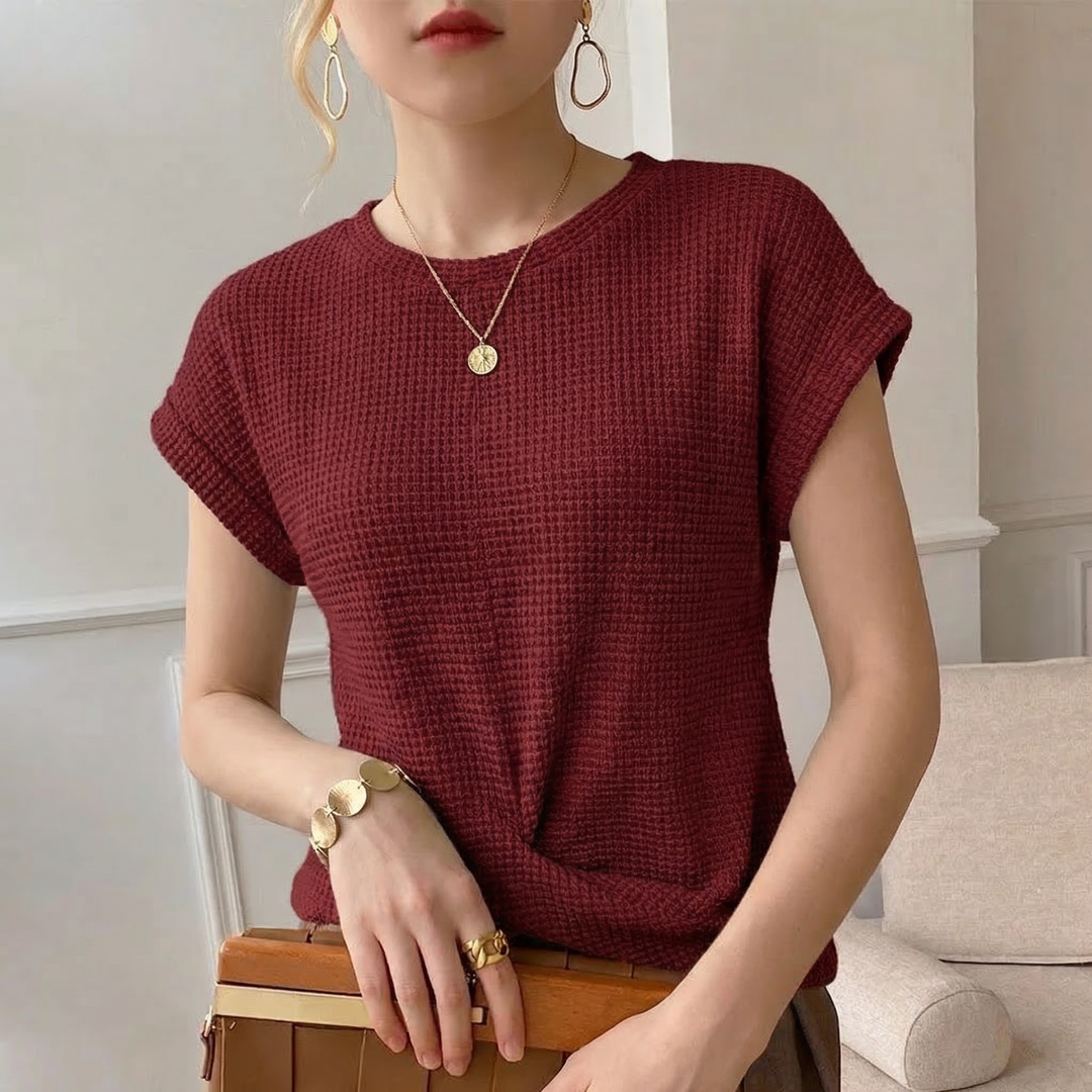 Women's Waffle-Knit Top with Twisted Front Detail