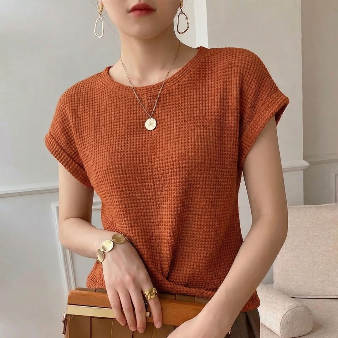 Women's Waffle-Knit Top with Twisted Front Detail