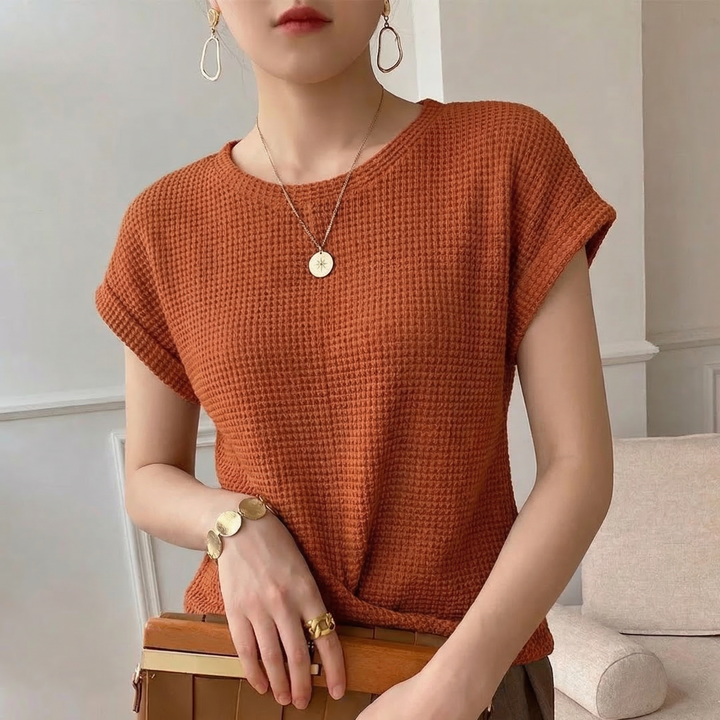 Women's Waffle-Knit Top with Twisted Front Detail