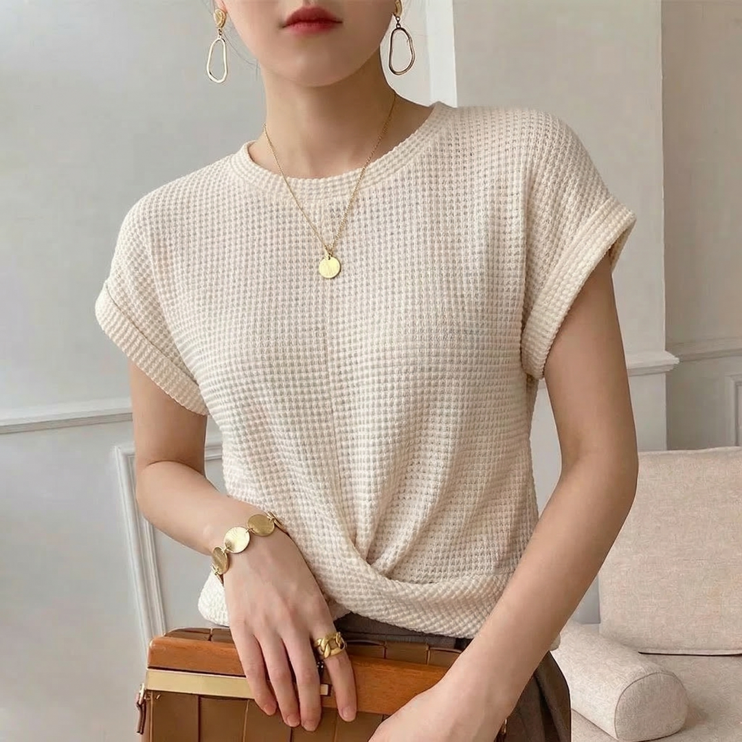 Women's Waffle-Knit Top with Twisted Front Detail