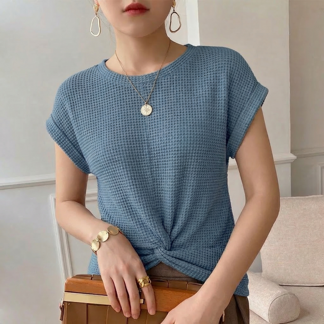 Women's Waffle-Knit Top with Twisted Front Detail