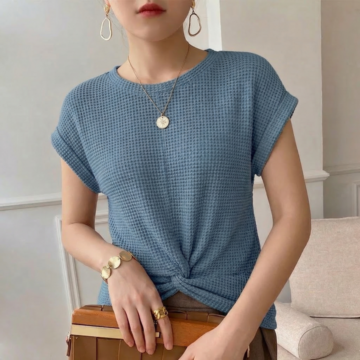 Women's Waffle-Knit Top with Twisted Front Detail