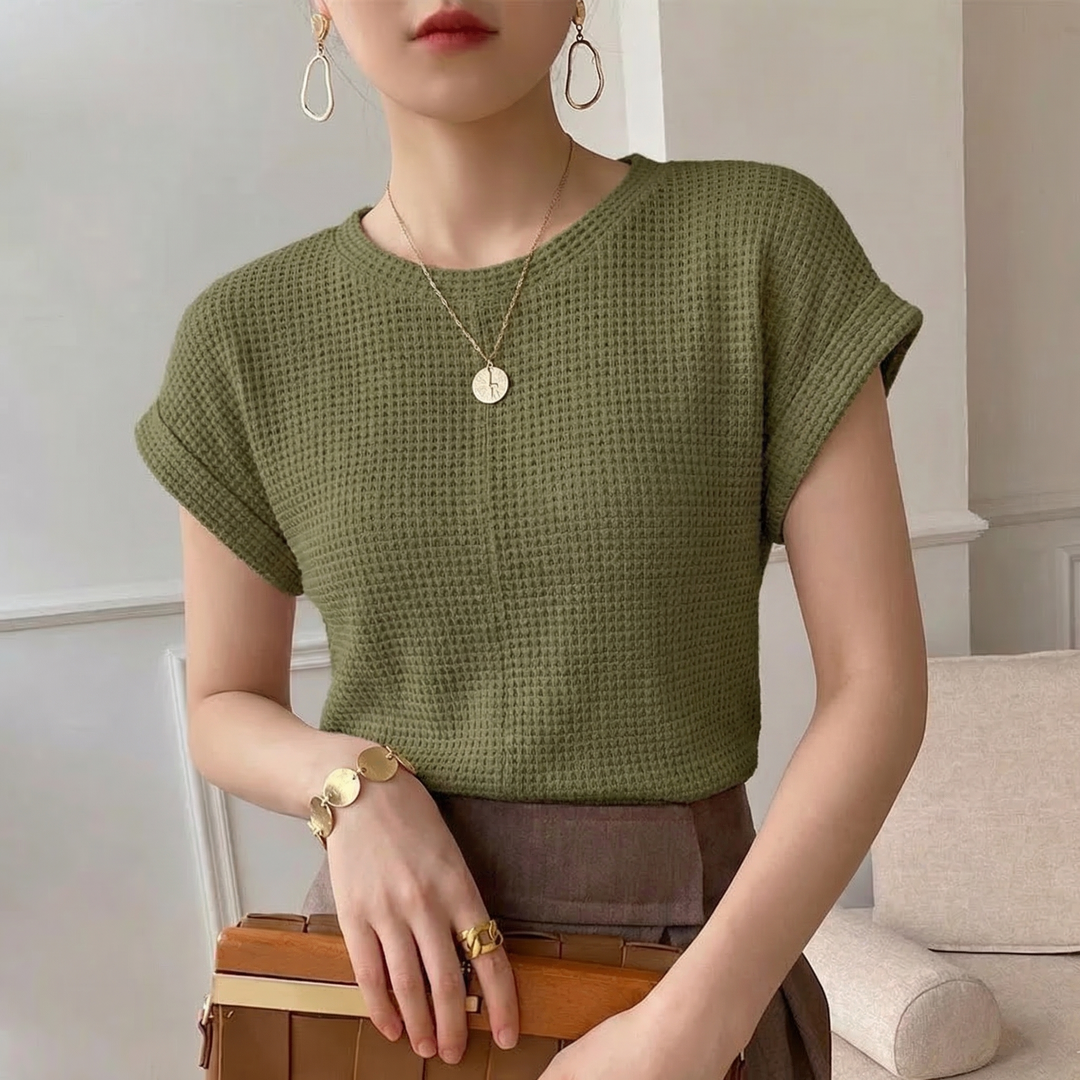 Women's Waffle-Knit Top with Twisted Front Detail