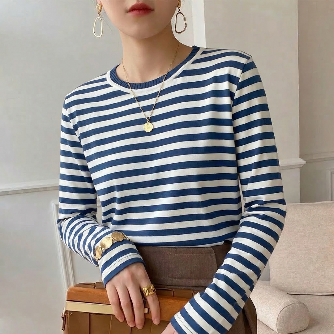 Women's Long-Sleeve Striped T-Shirt with Relaxed Fit