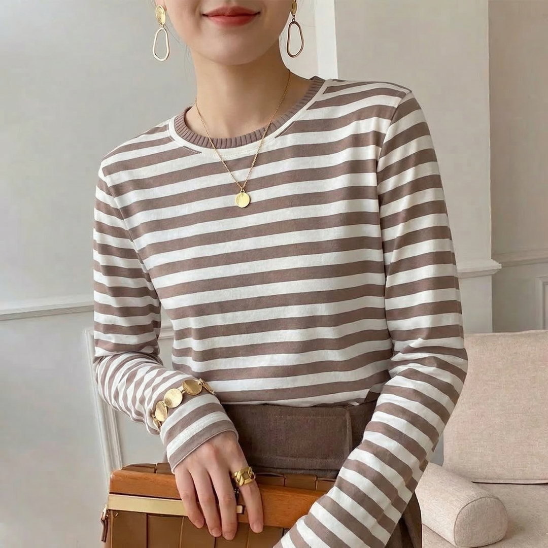 Women's Long-Sleeve Striped T-Shirt with Relaxed Fit