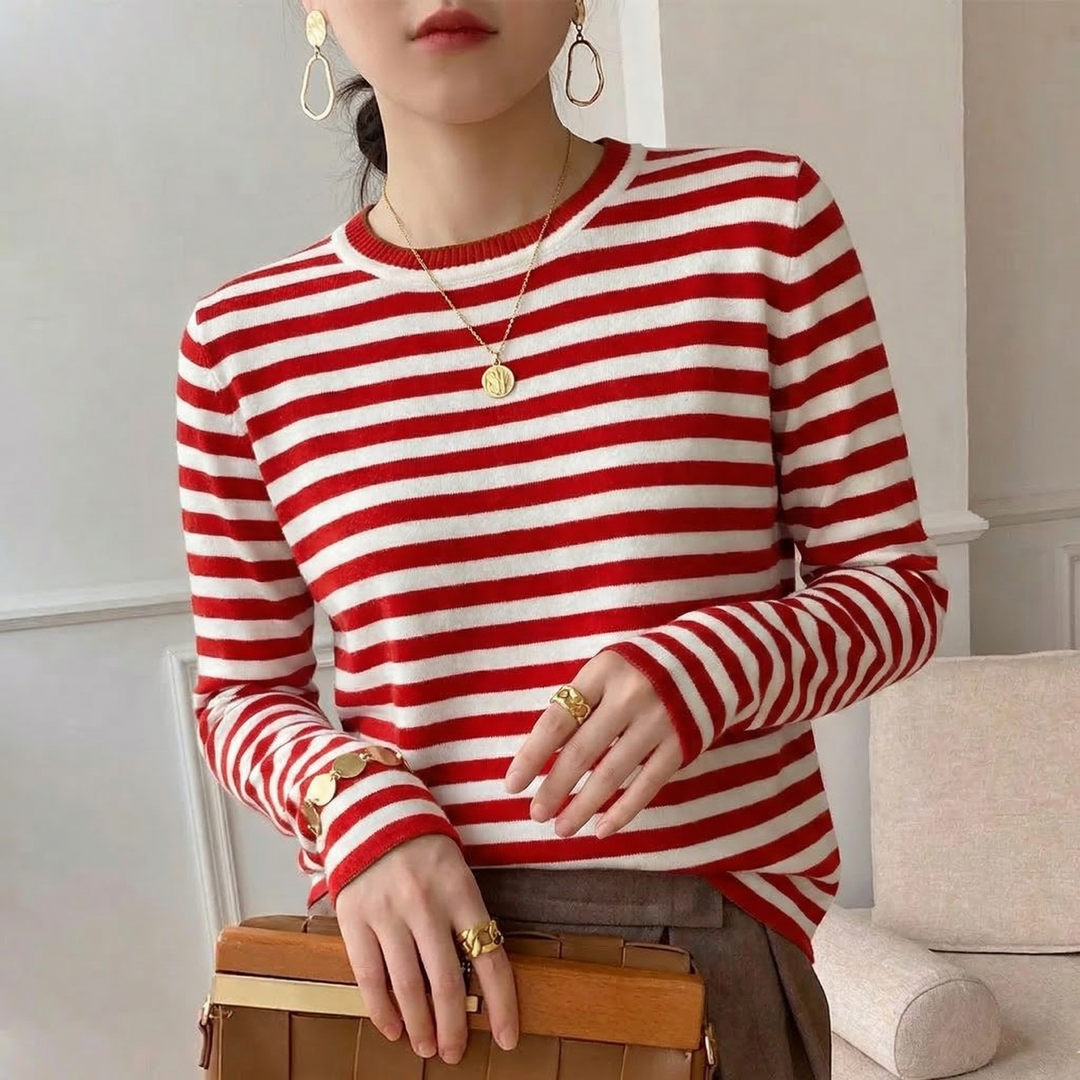 Women's Long-Sleeve Striped T-Shirt with Relaxed Fit