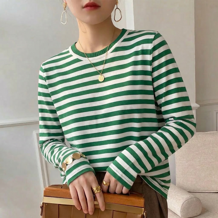Women's Long-Sleeve Striped T-Shirt with Relaxed Fit