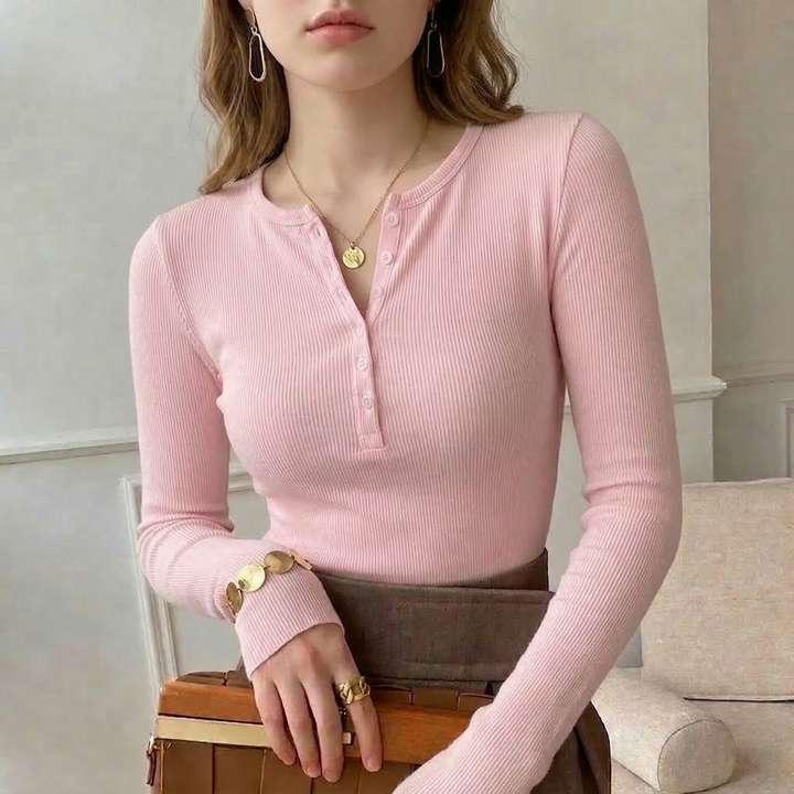 Ribbed Henley Blouse for Women