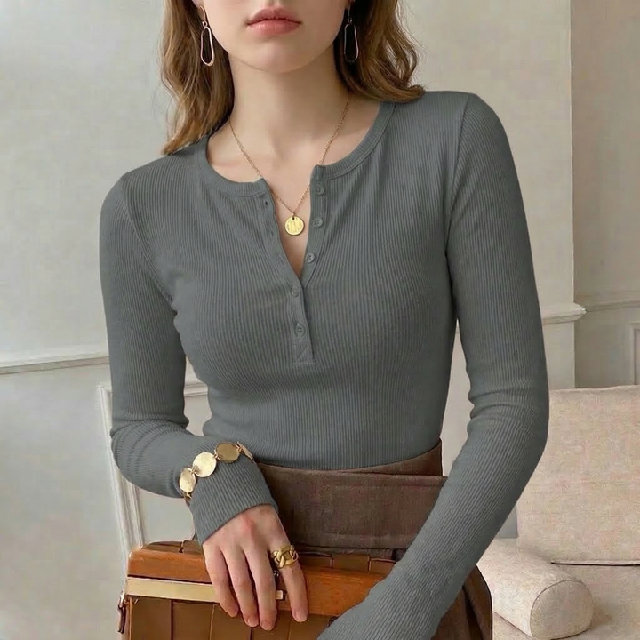 Ribbed Henley Blouse for Women