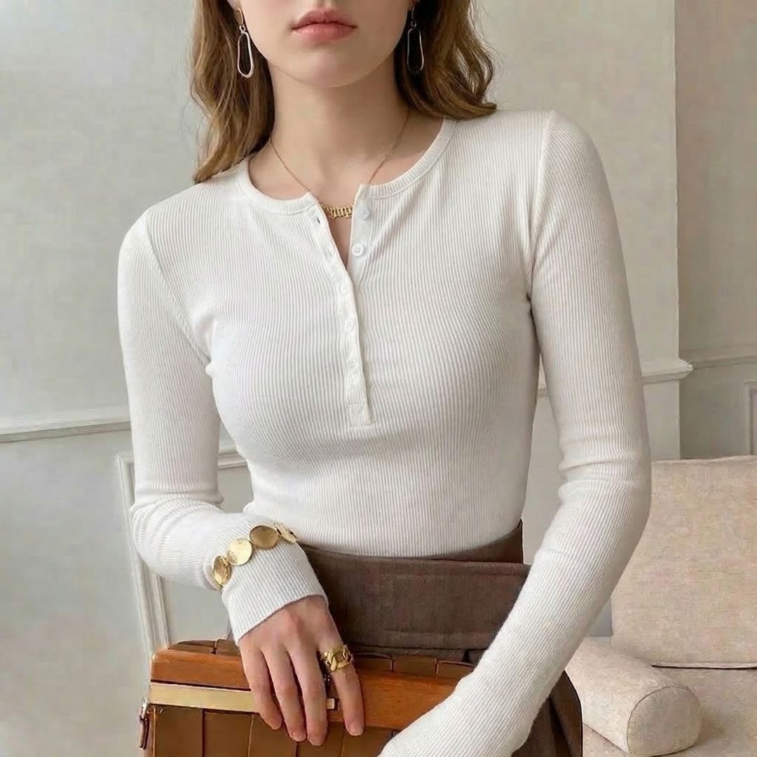 Ribbed Henley Blouse for Women