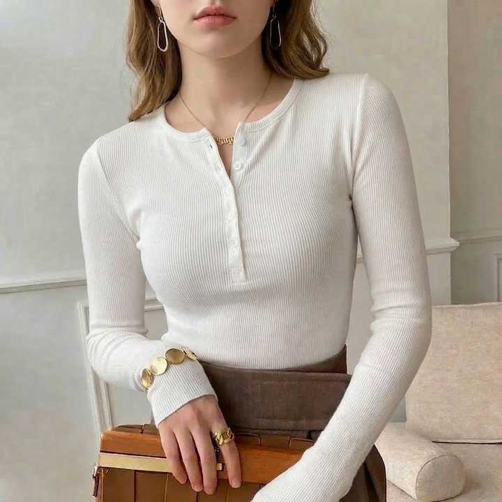 Ribbed Henley Blouse for Women