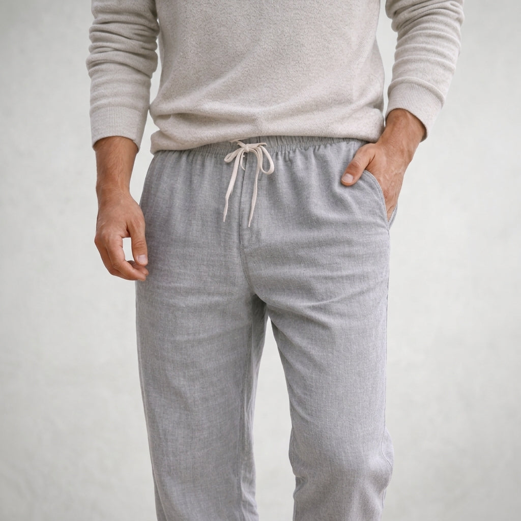 Men's Lightweight Linen Trousers with Drawstring Waist