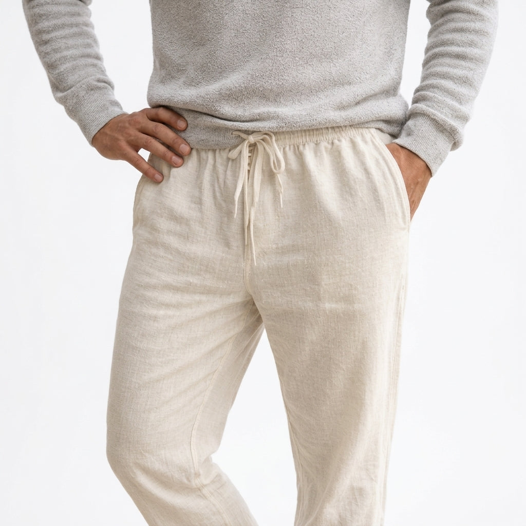 Men's Lightweight Linen Trousers with Drawstring Waist