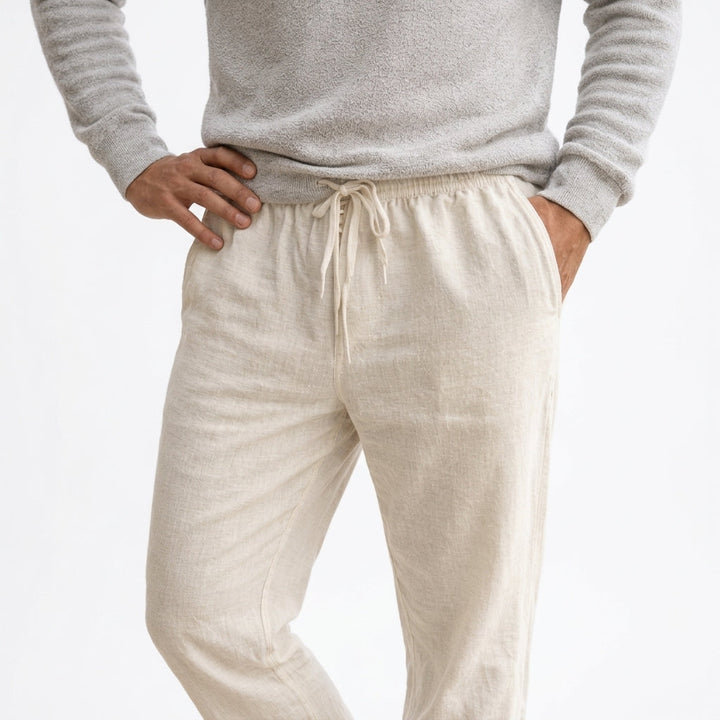 Men's Lightweight Linen Trousers with Drawstring Waist