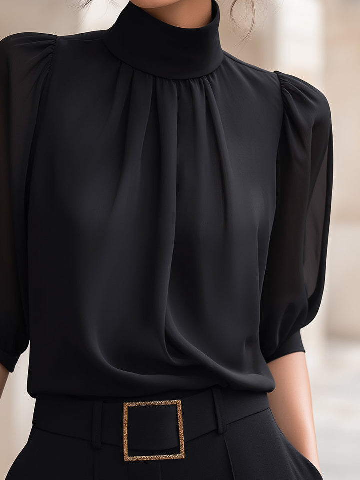 Chiffon Bluse med Pufærmer til Kvinder