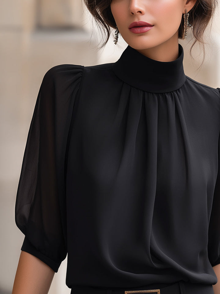 Chiffon Bluse med Pufærmer til Kvinder
