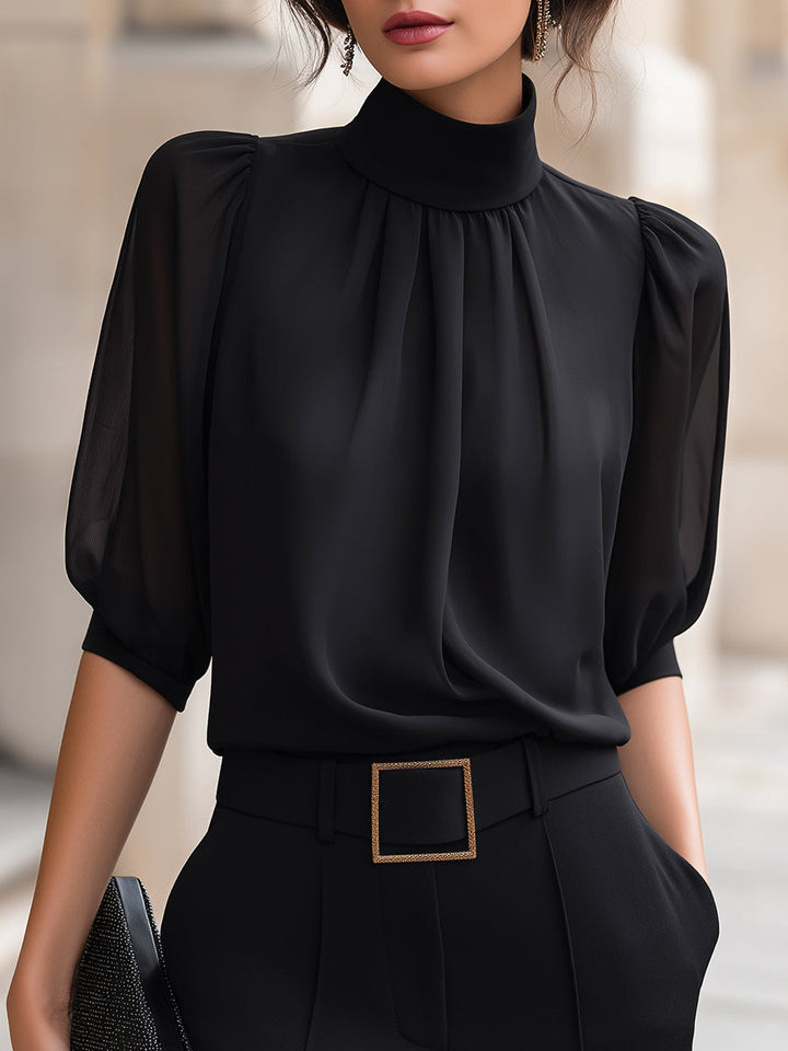 Chiffon Bluse med Pufærmer til Kvinder