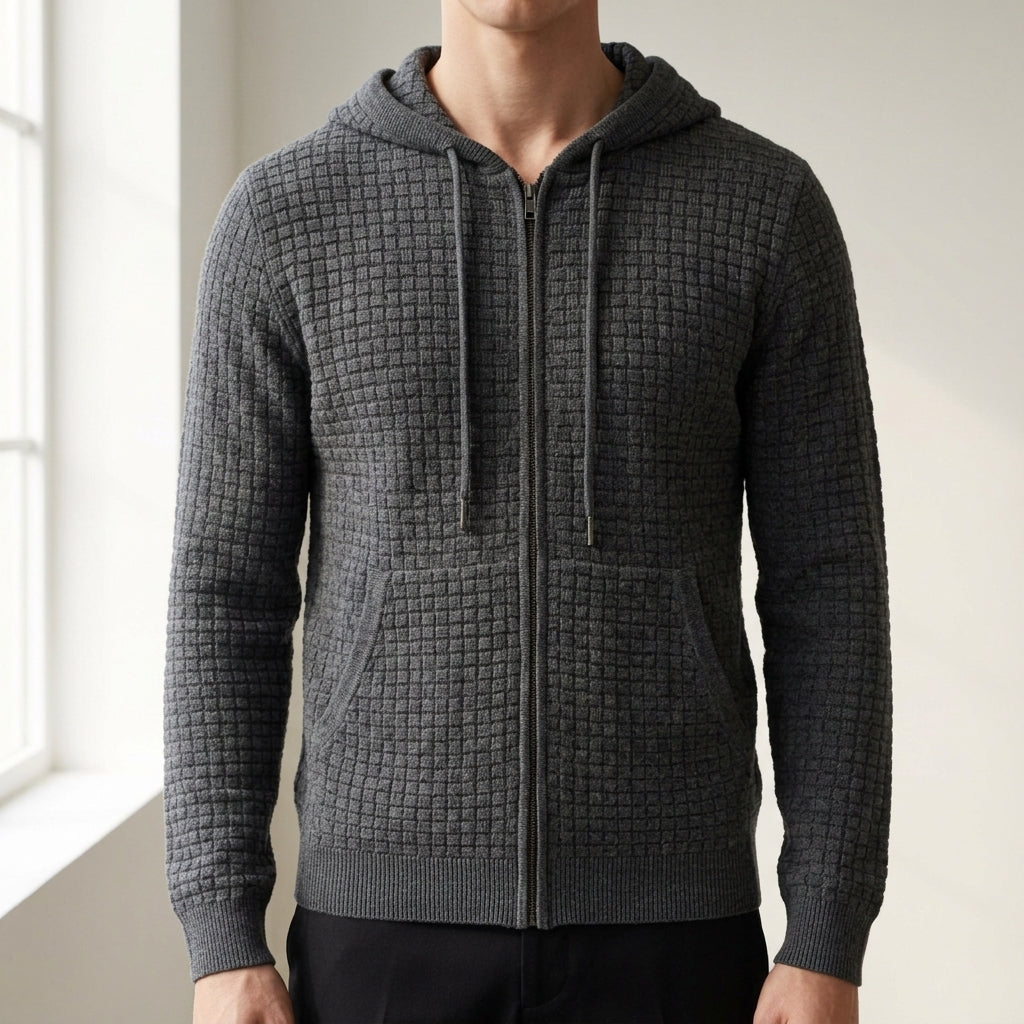 Textured zip-up hoodie for men