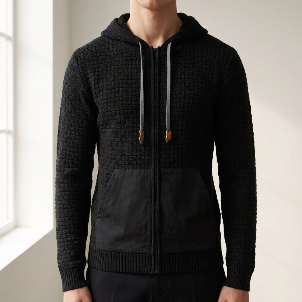 Textured zip-up hoodie for men
