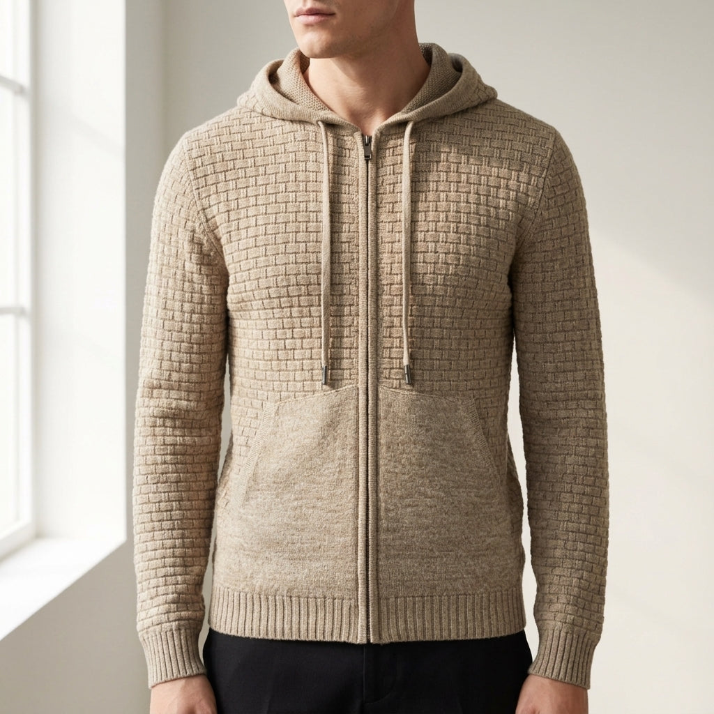 Textured zip-up hoodie for men