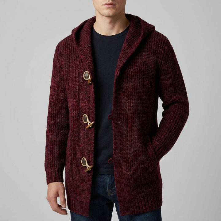 Men's hooded cardigan with toggle closure