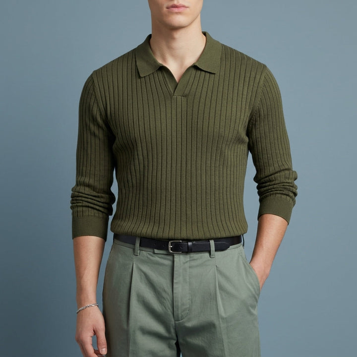 Ribstrikket Poloshirt til Herrer