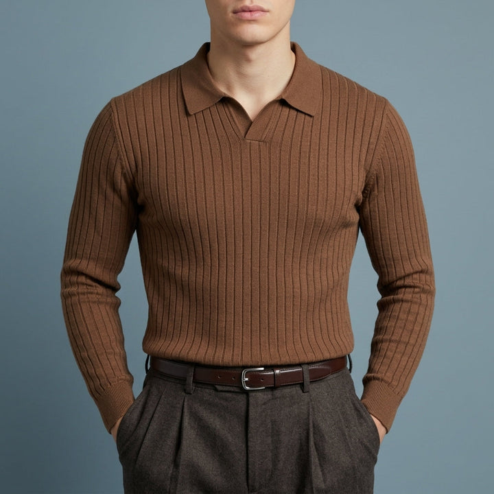 Ribstrikket Poloshirt til Herrer