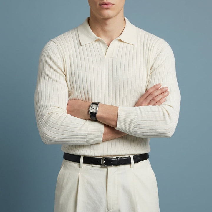 Ribstrikket Poloshirt til Herrer