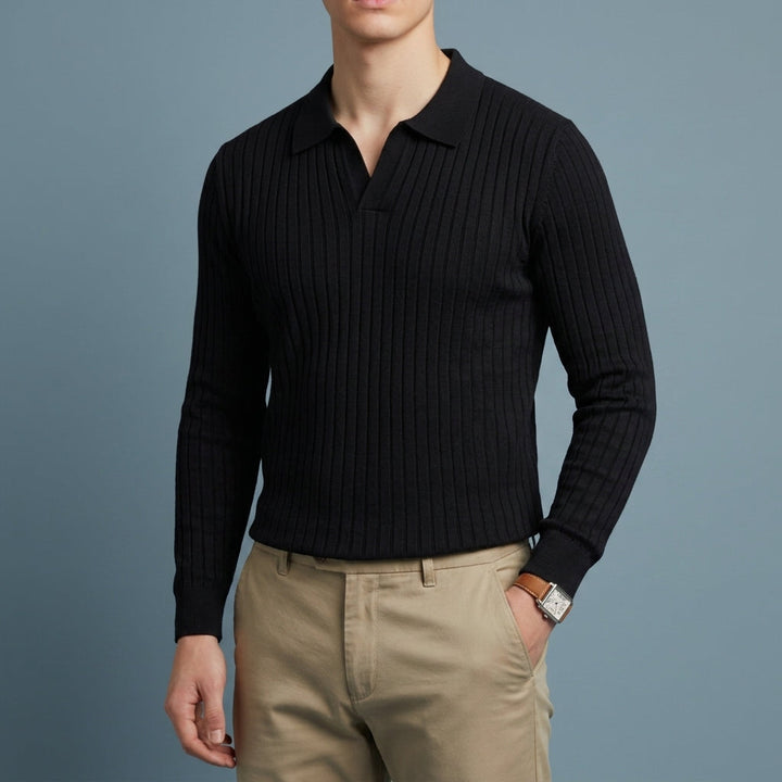 Ribstrikket Poloshirt til Herrer