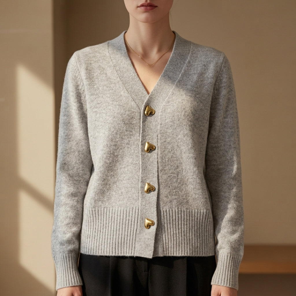 Cardigan with Heart-Shaped Buttons for Women