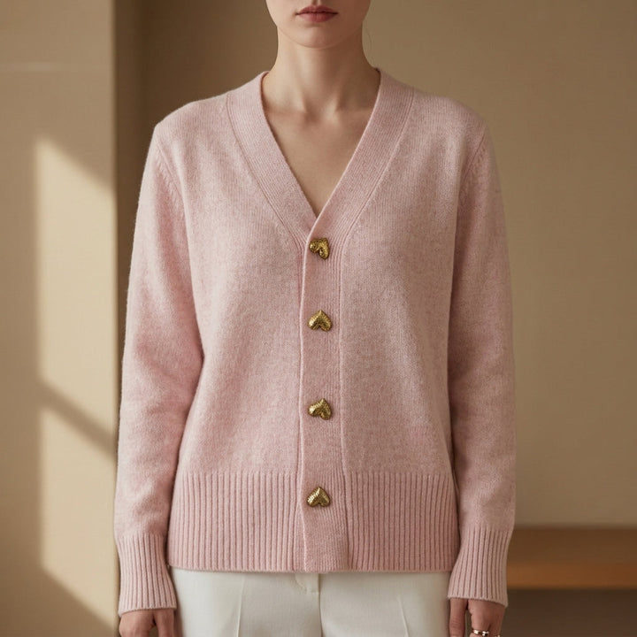 Cardigan with Heart-Shaped Buttons for Women