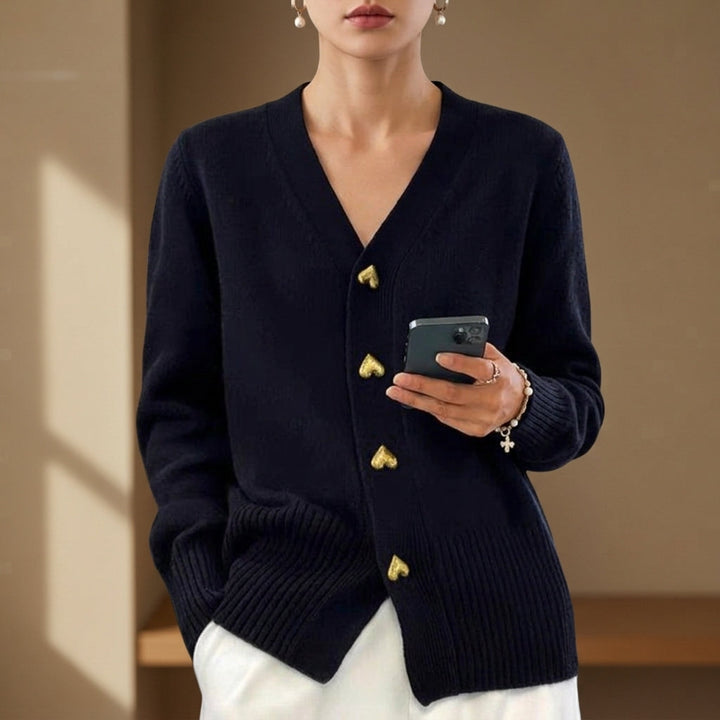 Cardigan with Heart-Shaped Buttons for Women