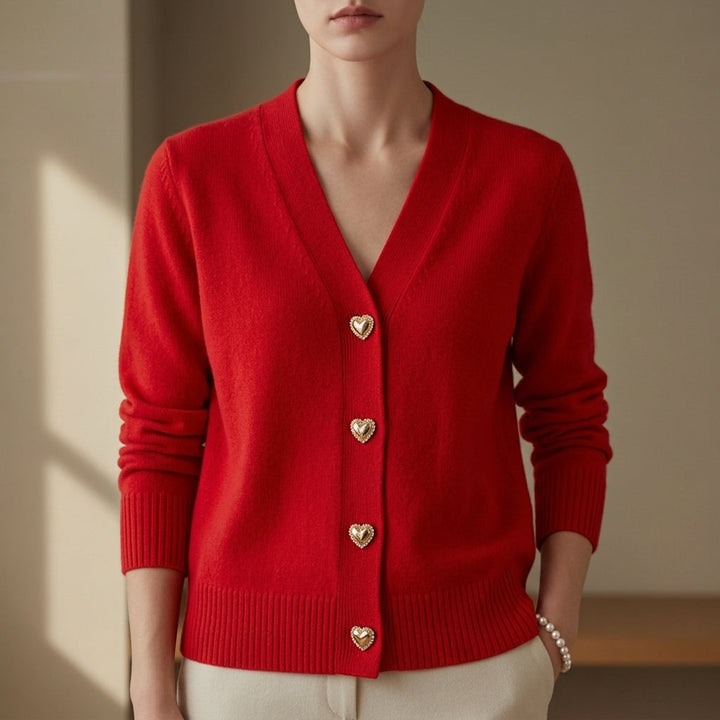 Cardigan with Heart-Shaped Buttons for Women