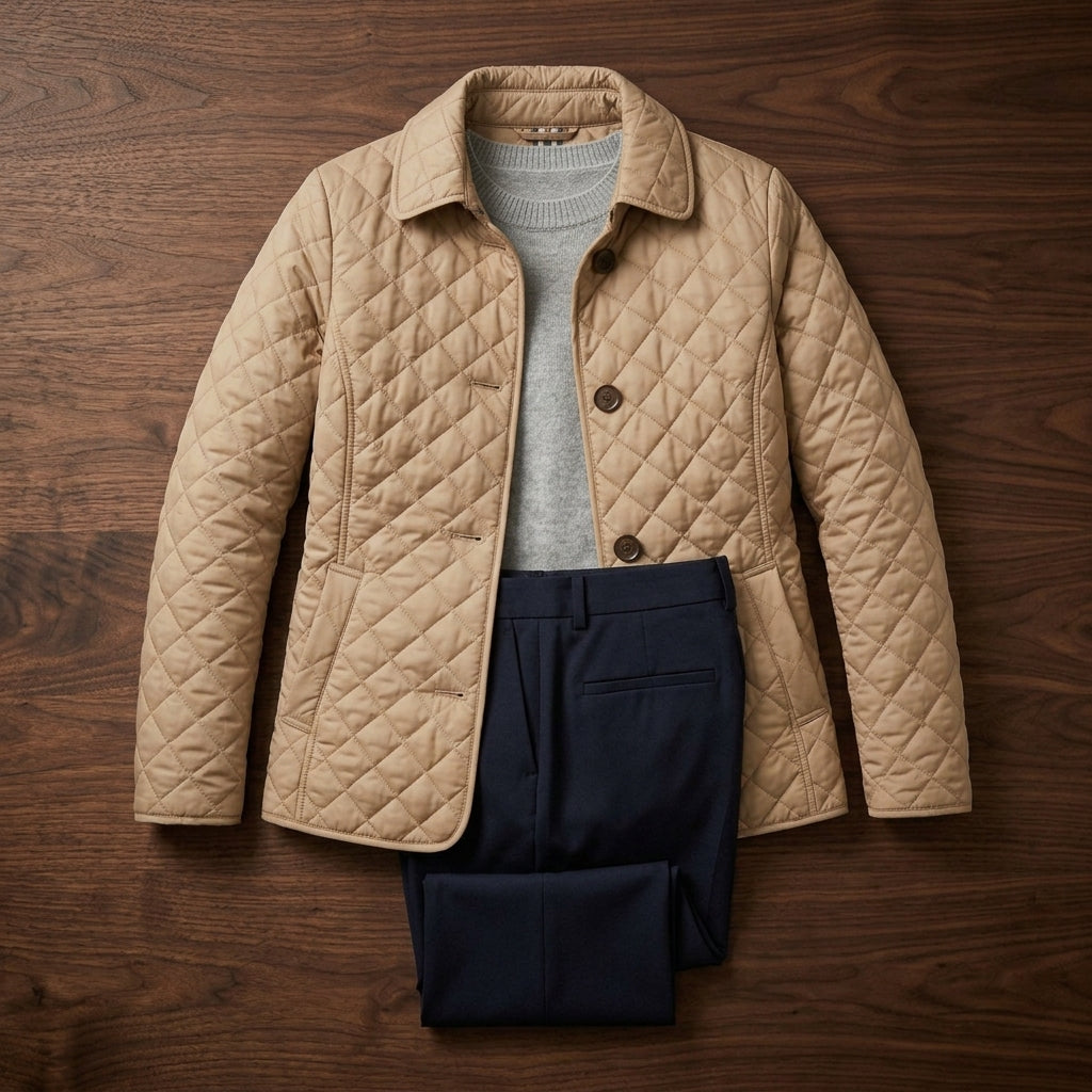 Quilted Jacket with Button Closure for Women