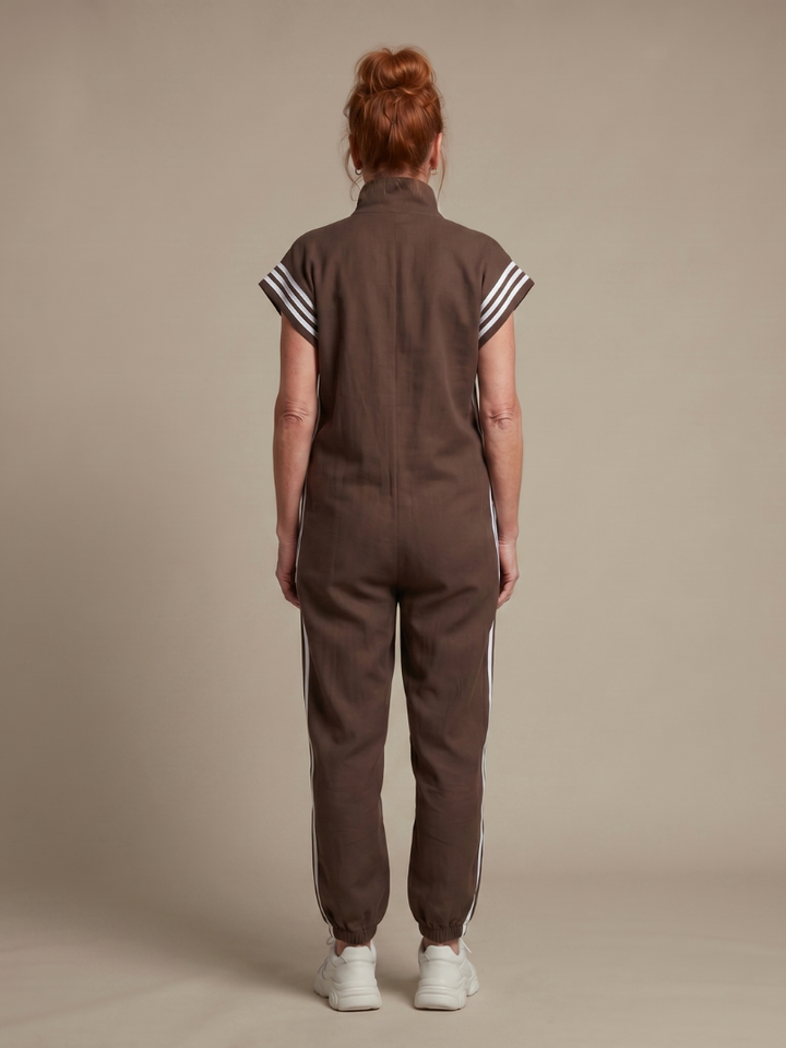 Women's jumpsuit with zipper and stripe details