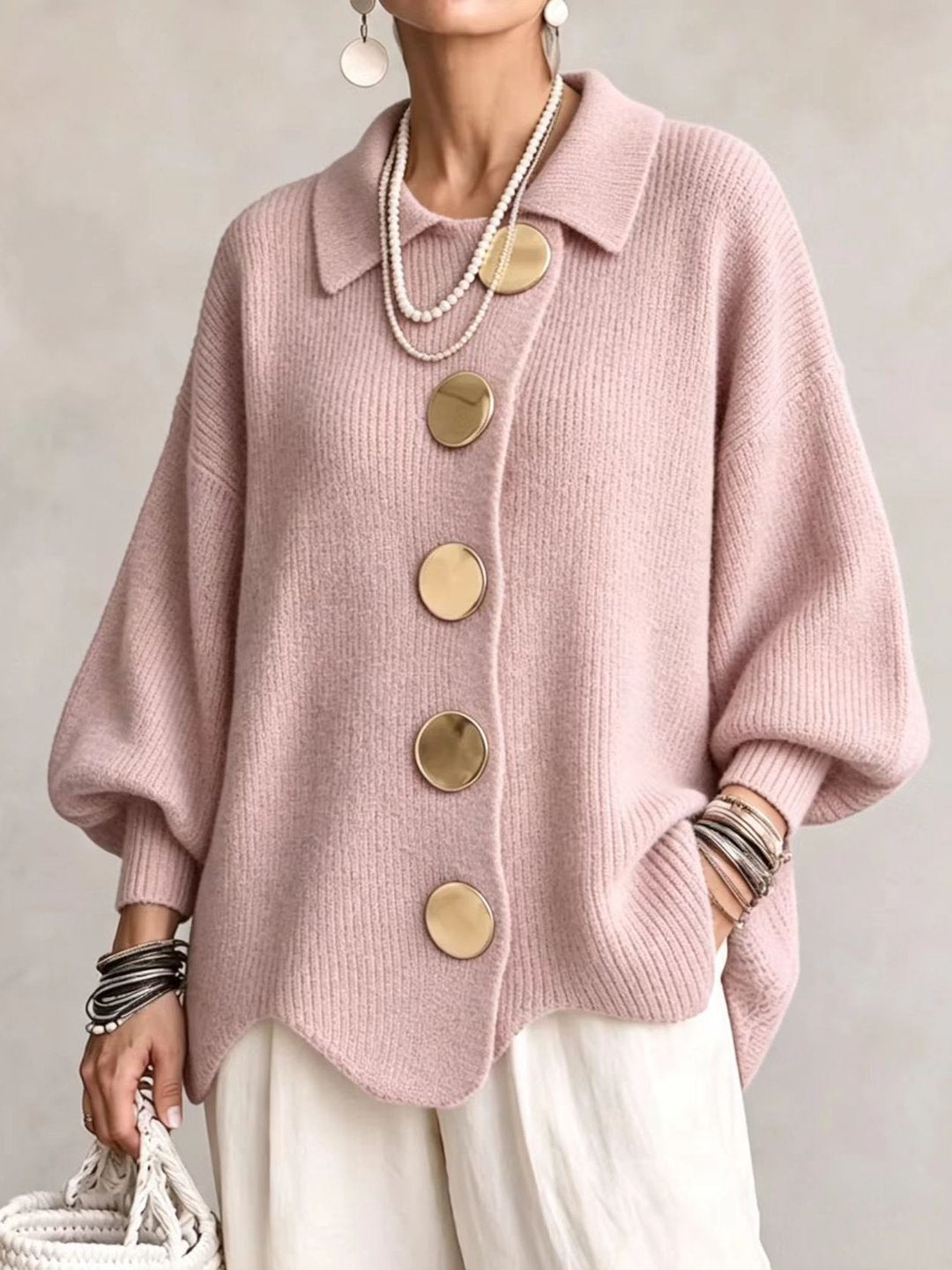 Oversized Cardigan with Large Buttons for Women