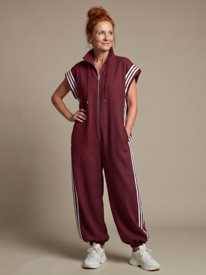 Women's jumpsuit with zipper and stripe details