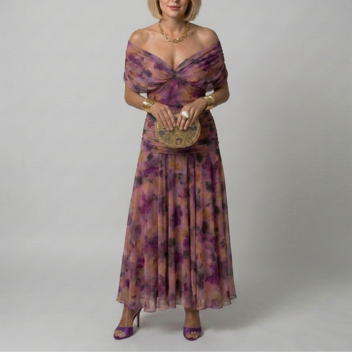 Off-shoulder midi dress with a flowy fit for women