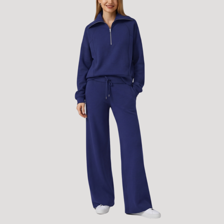 Women's Half-Zip Tracksuit Set with Wide-Leg Pants