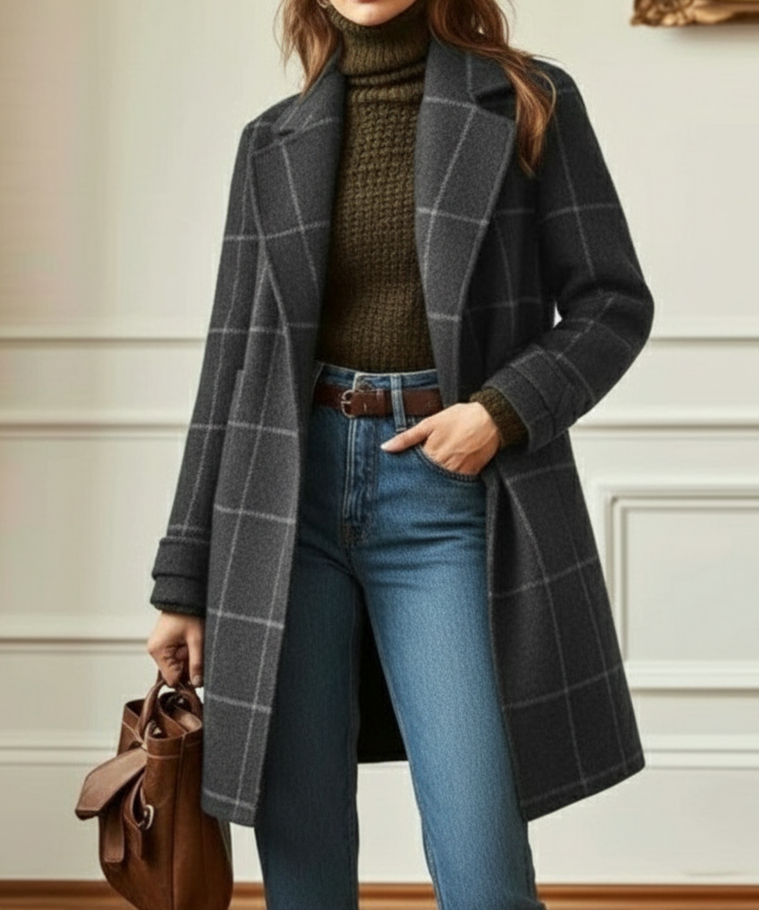 Women's wool coat with a checked pattern