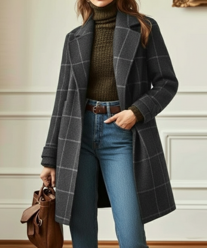 Women's wool coat with a checked pattern