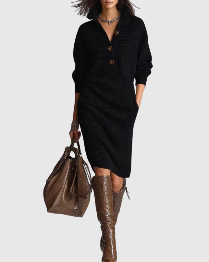 Knitted Midi Dress with Long Sleeves for Women