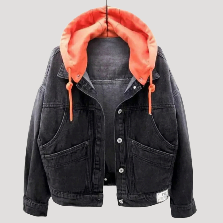 Relaxed oversized denim jacket with hood for women