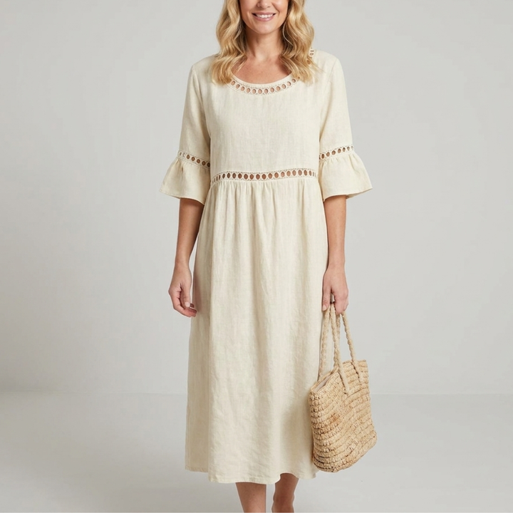 Summer midi dress for women with flared sleeves