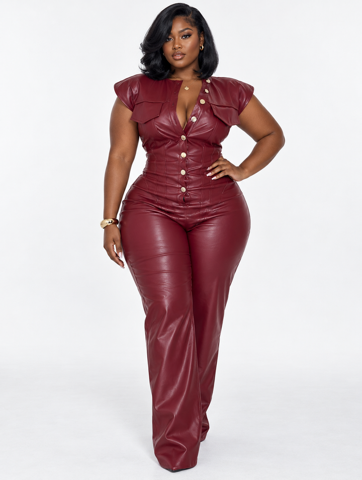 Women's Faux Leather Jumpsuit