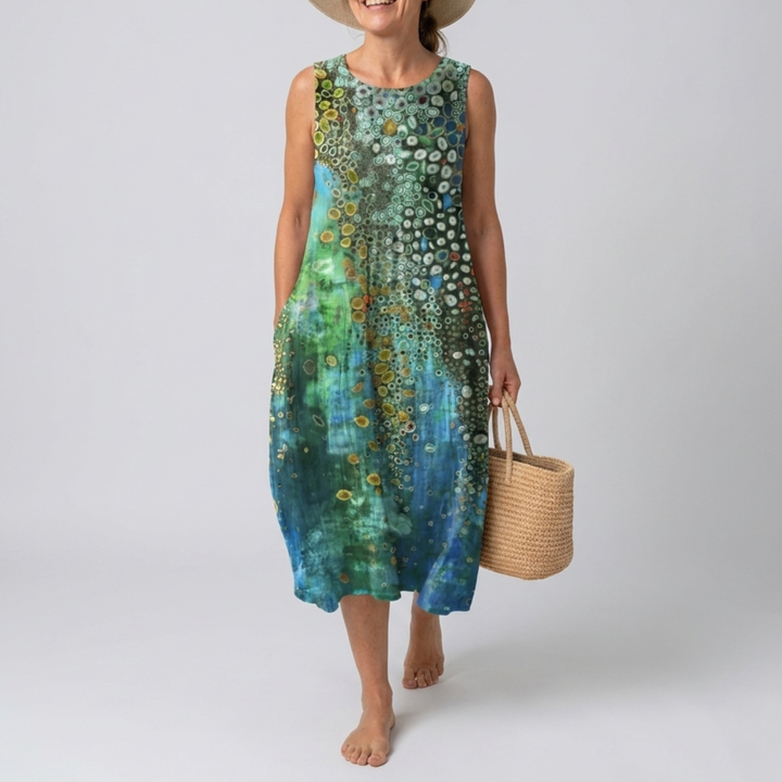 Patterned midi dress for women with mosaic print