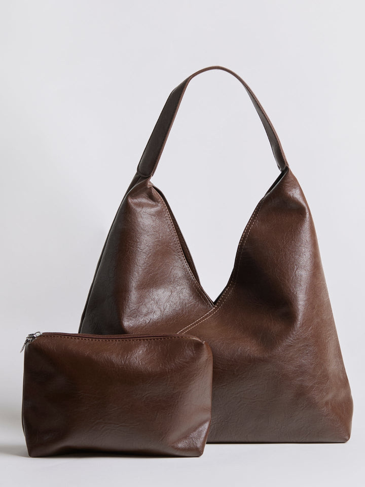 Large Leather-Look Hobo Shoulder Bag with Detachable Pouch for Women