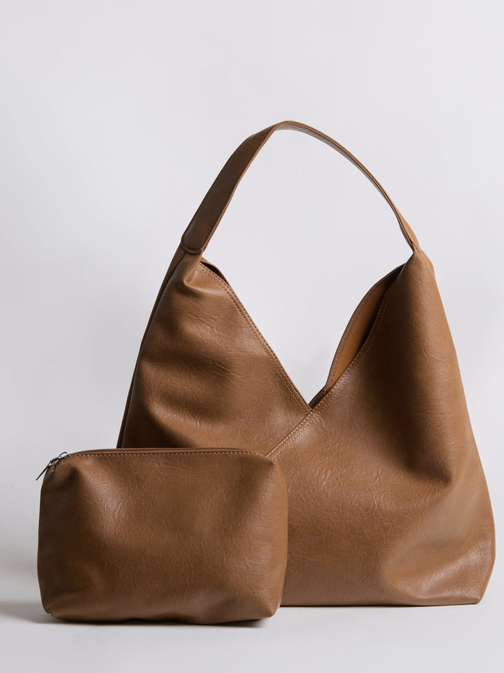 Large Leather-Look Hobo Shoulder Bag with Detachable Pouch for Women
